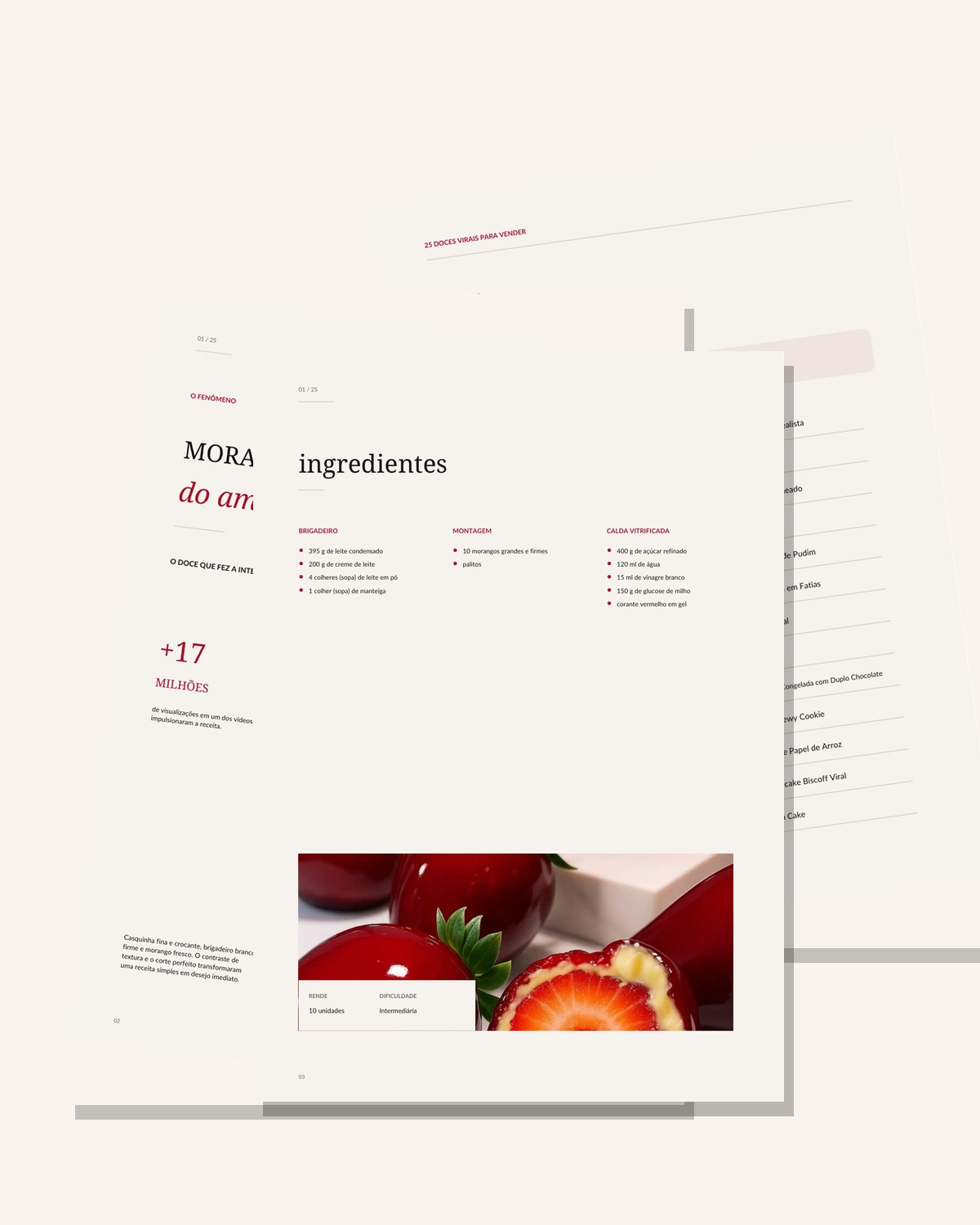 Páginas internas do ebook com ingredientes e detalhes da receita